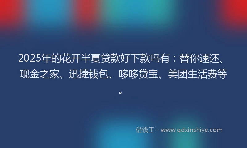 2025年的花开半夏贷款好下款吗有：替你速还、现金之家、迅捷钱包、哆哆贷宝、美团生活费等。