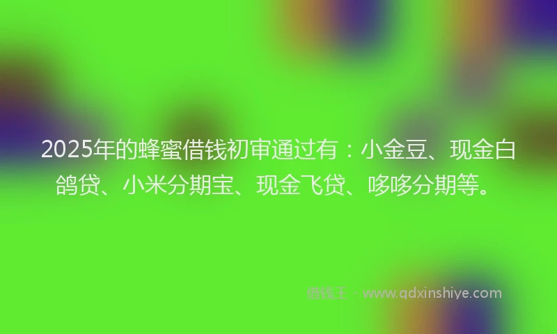 2025年的蜂蜜借钱初审通过有：小金豆、现金白鸽贷、小米分期宝、现金飞贷、哆哆分期等。
