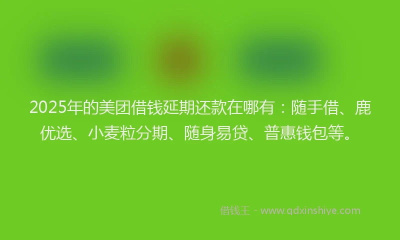 2025年的美团借钱延期还款在哪有：随手借、鹿优选、小麦粒分期、随身易贷、普惠钱包等。