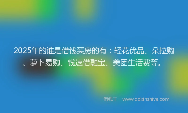 2025年的谁是借钱买房的有：轻花优品、朵拉购、萝卜易购、钱速借融宝、美团生活费等。
