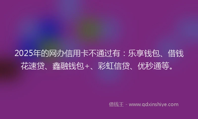 2025年的网办信用卡不通过有：乐享钱包、借钱花速贷、鑫融钱包+、彩虹信贷、优秒通等。