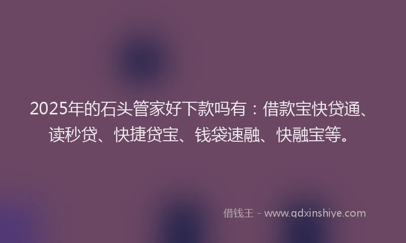 2025年的石头管家好下款吗有：借款宝快贷通、读秒贷、快捷贷宝、钱袋速融、快融宝等。