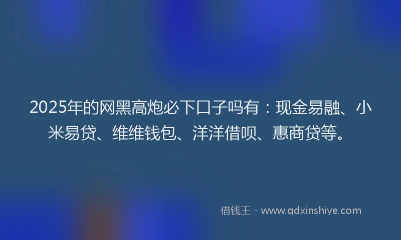 2025年的网黑高炮必下口子吗有：现金易融、小米易贷、维维钱包、洋洋借呗、惠商贷等。