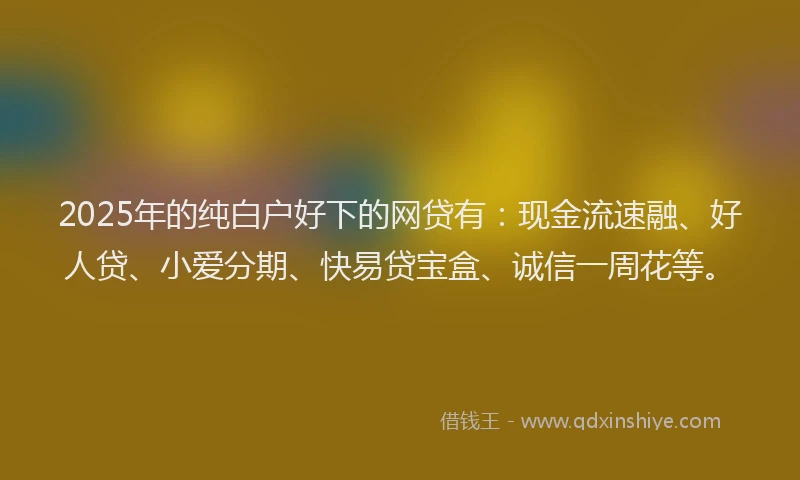 2025年的纯白户好下的网贷有：现金流速融、好人贷、小爱分期、快易贷宝盒、诚信一周花等。