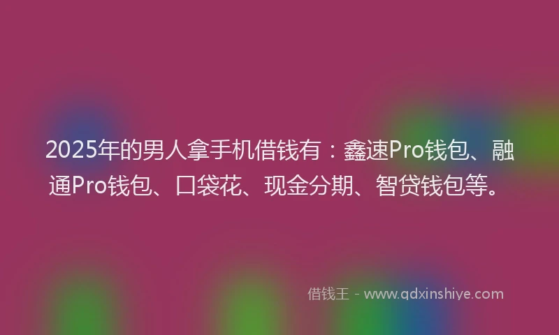 2025年的男人拿手机借钱有：鑫速Pro钱包、融通Pro钱包、口袋花、现金分期、智贷钱包等。