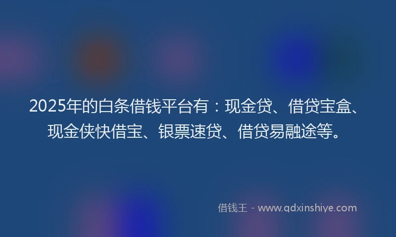 2025年的白条借钱平台有：现金贷、借贷宝盒、现金侠快借宝、银票速贷、借贷易融途等。