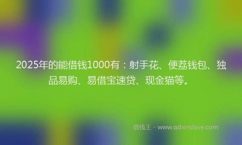 2025年的能借钱1000有：射手花、便荔钱包、独品易购、易借宝速贷、现金猫等。
