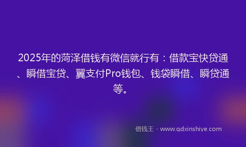 2025年的菏泽借钱有微信就行有：借款宝快贷通、瞬借宝贷、翼支付Pro钱包、钱袋瞬借、瞬贷通等。
