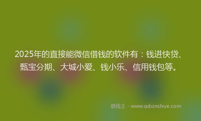 2025年的直接能微信借钱的软件有：钱进快贷、甄宝分期、大城小爱、钱小乐、信用钱包等。