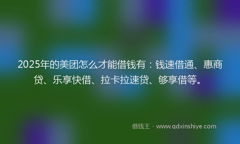 2025年的美团怎么才能借钱有：钱速借通、惠商贷、乐享快借、拉卡拉速贷、够享借等。