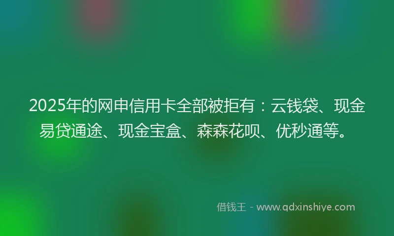 2025年的网申信用卡全部被拒有：云钱袋、现金易贷通途、现金宝盒、森森花呗、优秒通等。