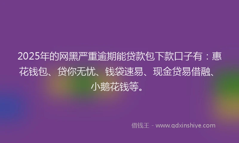 2025年的网黑严重逾期能贷款包下款口子有：惠花钱包、贷你无忧、钱袋速易、现金贷易借融、小鹅花钱等。