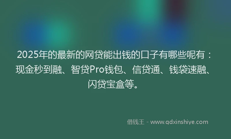 2025年的最新的网贷能出钱的口子有哪些呢有：现金秒到融、智贷Pro钱包、信贷通、钱袋速融、闪贷宝盒等。