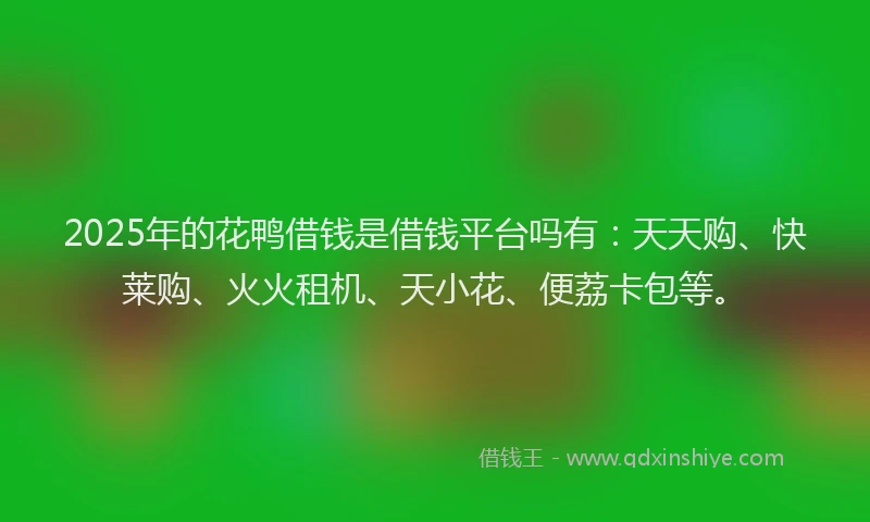 2025年的花鸭借钱是借钱平台吗有：天天购、快莱购、火火租机、天小花、便荔卡包等。