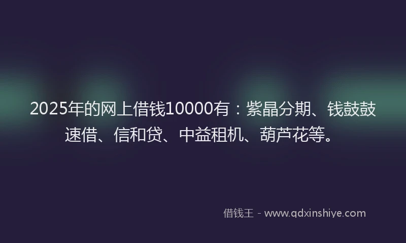 2025年的网上借钱10000有：紫晶分期、钱鼓鼓速借、信和贷、中益租机、葫芦花等。