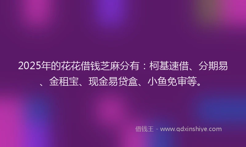 2025年的花花借钱芝麻分有：柯基速借、分期易、金租宝、现金易贷盒、小鱼免审等。