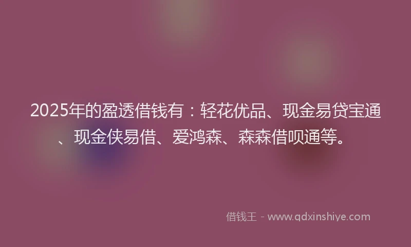 2025年的盈透借钱有：轻花优品、现金易贷宝通、现金侠易借、爱鸿森、森森借呗通等。