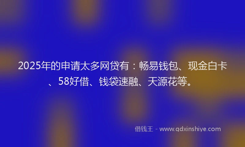 2025年的申请太多网贷有：畅易钱包、现金白卡、58好借、钱袋速融、天源花等。