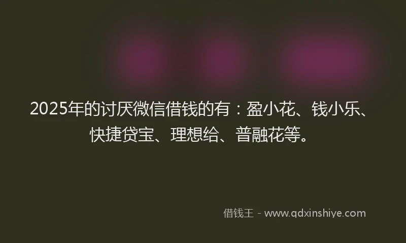 2025年的讨厌微信借钱的有：盈小花、钱小乐、快捷贷宝、理想给、普融花等。