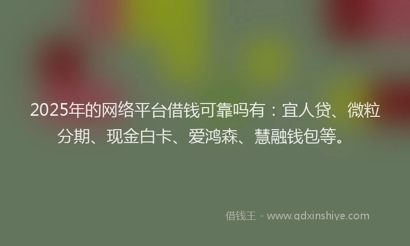 2025年的网络平台借钱可靠吗有：宜人贷、微粒分期、现金白卡、爱鸿森、慧融钱包等。