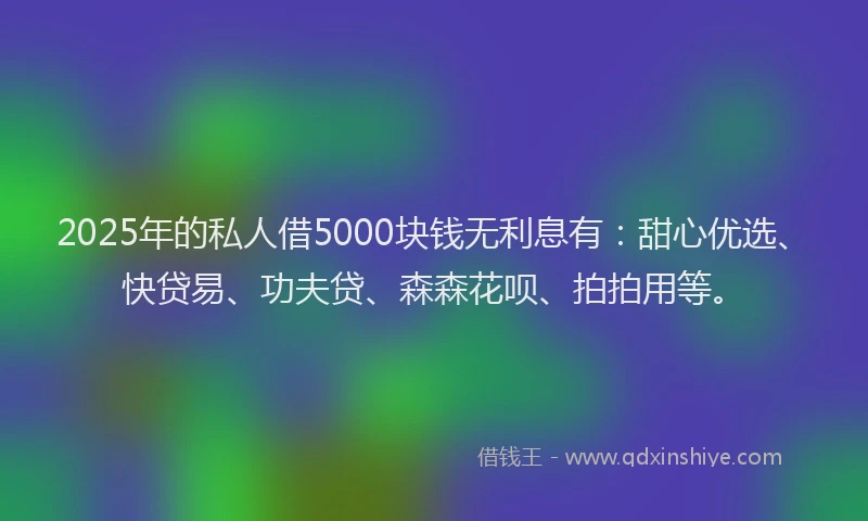 2025年的私人借5000块钱无利息有：甜心优选、快贷易、功夫贷、森森花呗、拍拍用等。