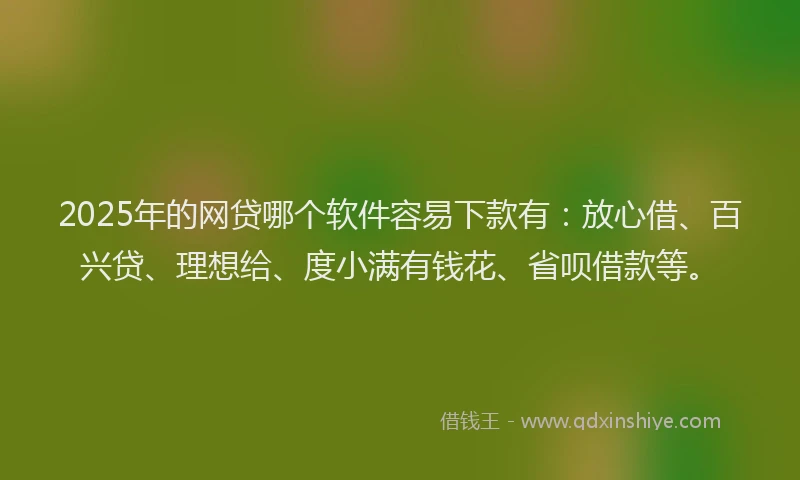 2025年的网贷哪个软件容易下款有：放心借、百兴贷、理想给、度小满有钱花、省呗借款等。