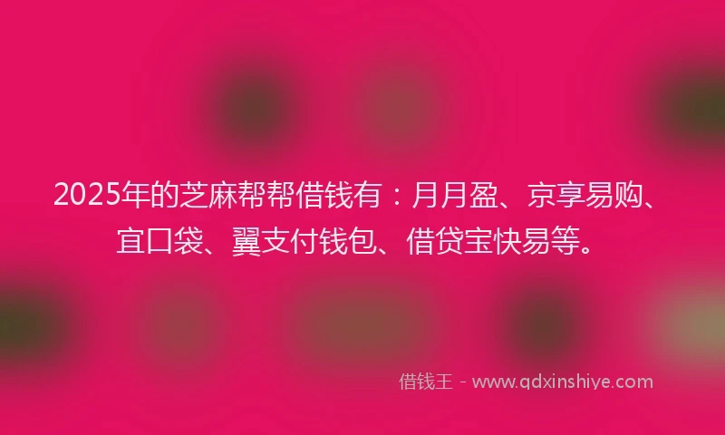 2025年的芝麻帮帮借钱有：月月盈、京享易购、宜口袋、翼支付钱包、借贷宝快易等。