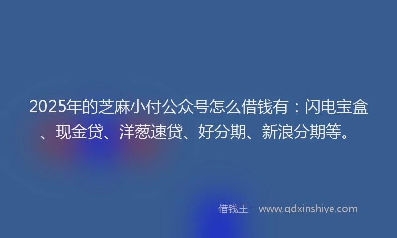 2025年的芝麻小付公众号怎么借钱有：闪电宝盒、现金贷、洋葱速贷、好分期、新浪分期等。