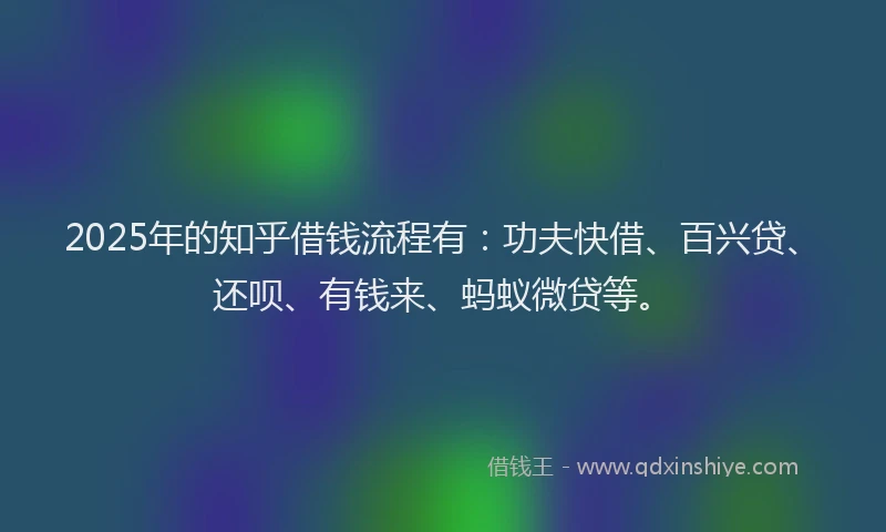 2025年的知乎借钱流程有：功夫快借、百兴贷、还呗、有钱来、蚂蚁微贷等。