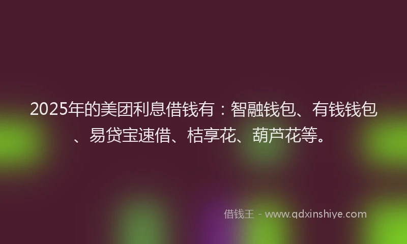 2025年的美团利息借钱有：智融钱包、有钱钱包、易贷宝速借、桔享花、葫芦花等。