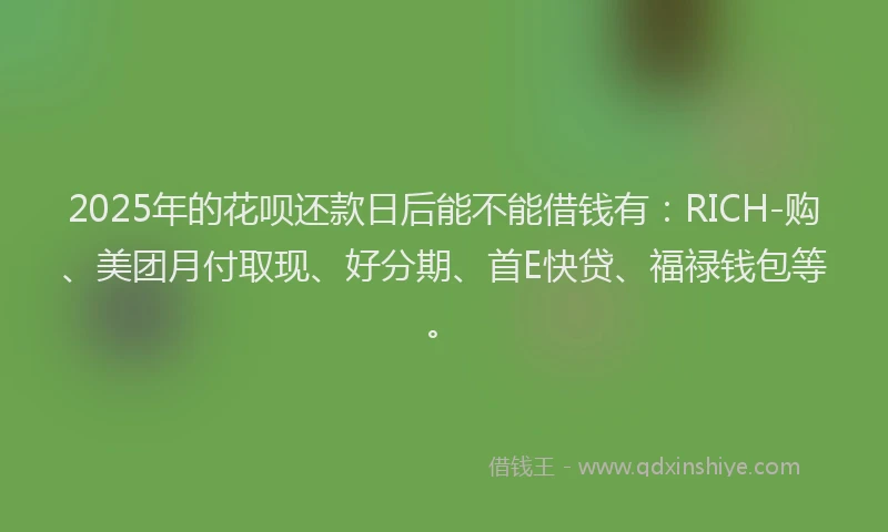2025年的花呗还款日后能不能借钱有：RICH-购、美团月付取现、好分期、首E快贷、福禄钱包等。