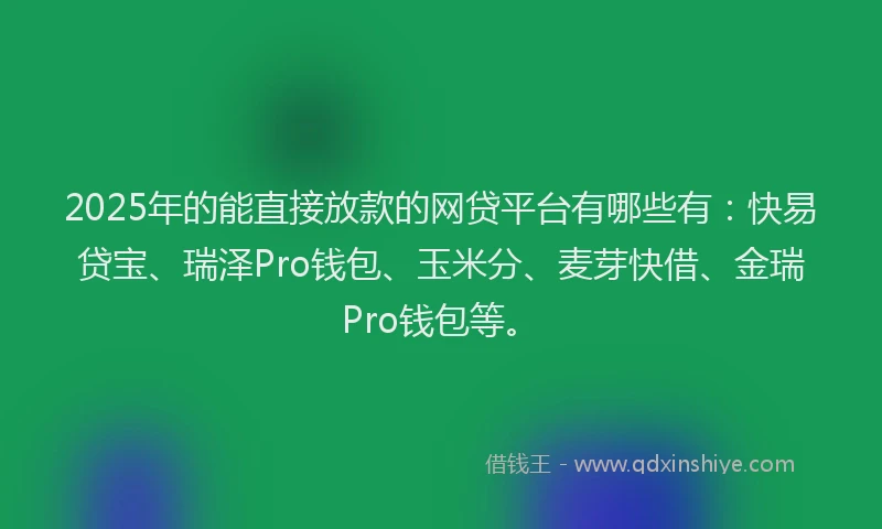 2025年的能直接放款的网贷平台有哪些有：快易贷宝、瑞泽Pro钱包、玉米分、麦芽快借、金瑞Pro钱包等。