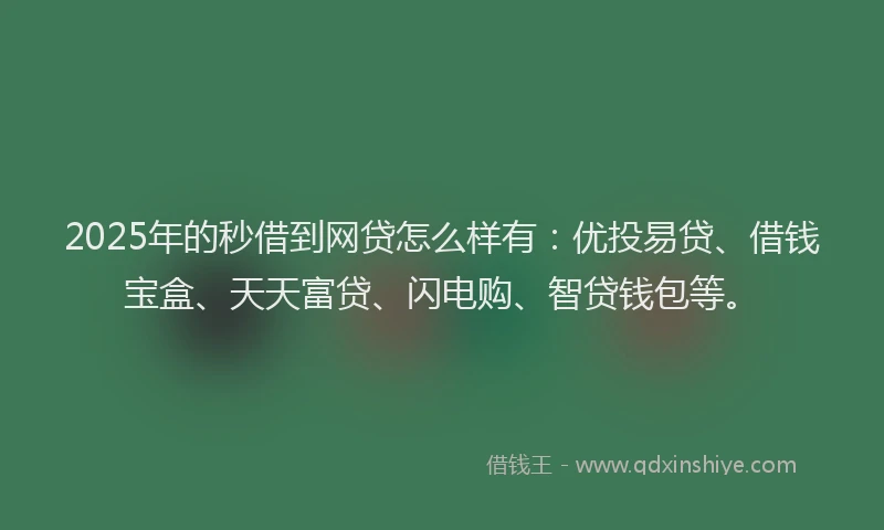 2025年的秒借到网贷怎么样有：优投易贷、借钱宝盒、天天富贷、闪电购、智贷钱包等。
