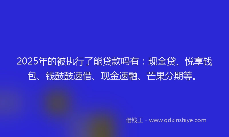 2025年的被执行了能贷款吗有：现金贷、悦享钱包、钱鼓鼓速借、现金速融、芒果分期等。