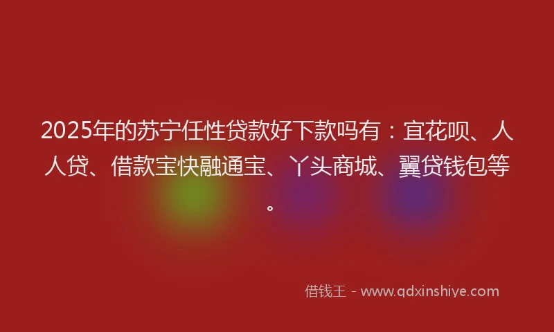 2025年的苏宁任性贷款好下款吗有：宜花呗、人人贷、借款宝快融通宝、丫头商城、翼贷钱包等。