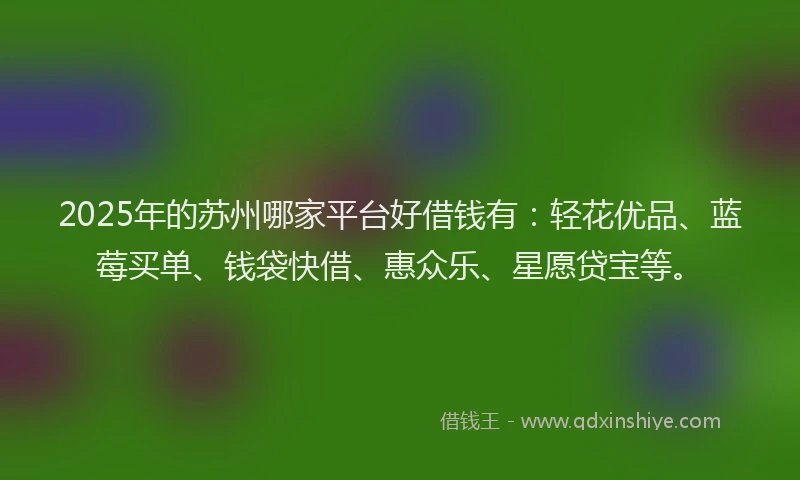 2025年的苏州哪家平台好借钱有：轻花优品、蓝莓买单、钱袋快借、惠众乐、星愿贷宝等。