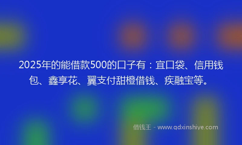 2025年的能借款500的口子有：宜口袋、信用钱包、鑫享花、翼支付甜橙借钱、疾融宝等。