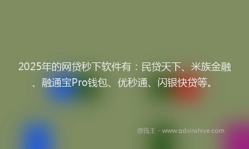 2025年的网贷秒下软件有：民贷天下、米族金融、融通宝Pro钱包、优秒通、闪银快贷等。