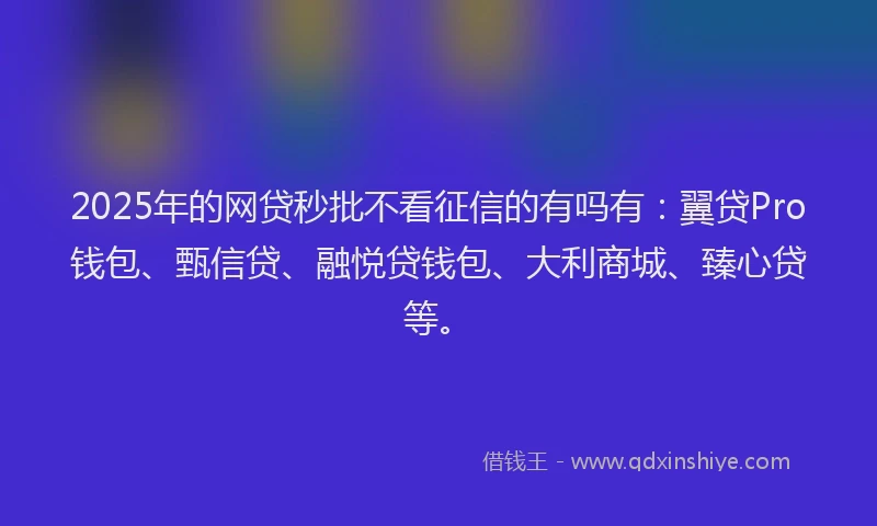 2025年的网贷秒批不看征信的有吗有：翼贷Pro钱包、甄信贷、融悦贷钱包、大利商城、臻心贷等。