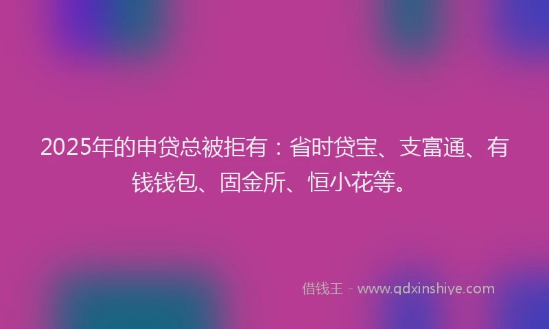 2025年的申贷总被拒有：省时贷宝、支富通、有钱钱包、固金所、恒小花等。