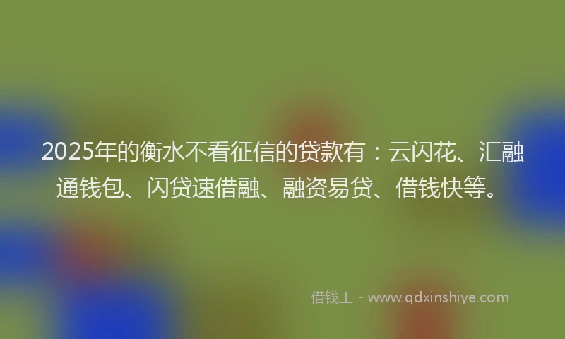 2025年的衡水不看征信的贷款有：云闪花、汇融通钱包、闪贷速借融、融资易贷、借钱快等。