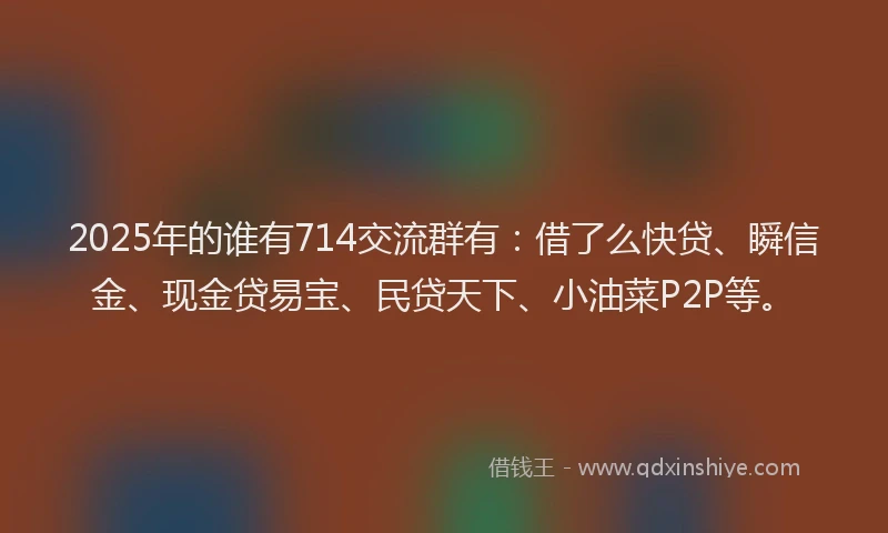 2025年的谁有714交流群有：借了么快贷、瞬信金、现金贷易宝、民贷天下、小油菜P2P等。