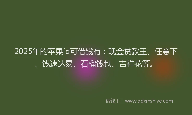 2025年的苹果id可借钱有：现金贷款王、任意下、钱速达易、石榴钱包、吉祥花等。