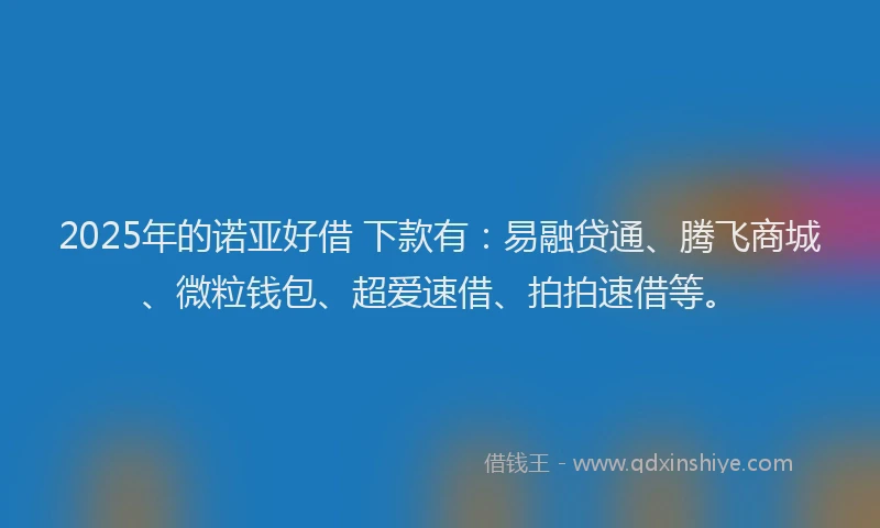 2025年的诺亚好借 下款有：易融贷通、腾飞商城、微粒钱包、超爱速借、拍拍速借等。