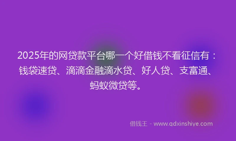 2025年的网贷款平台哪一个好借钱不看征信有：钱袋速贷、滴滴金融滴水贷、好人贷、支富通、蚂蚁微贷等。