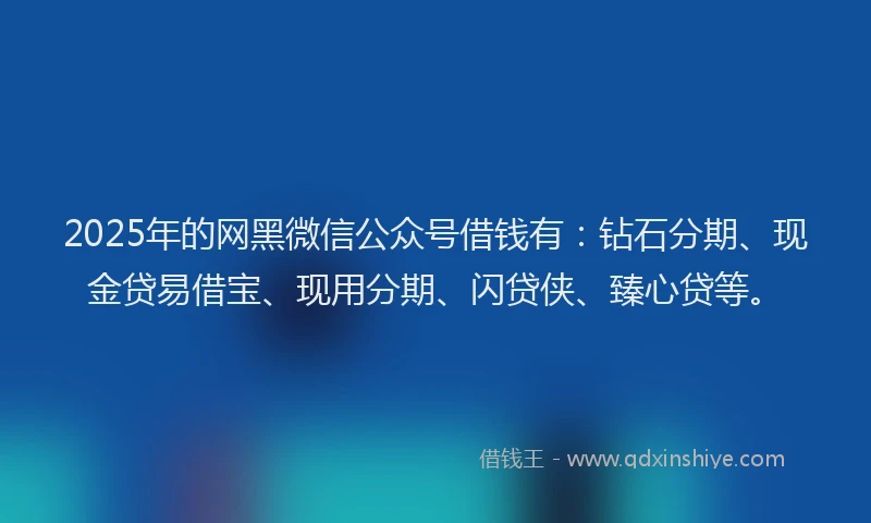 2025年的网黑微信公众号借钱有：钻石分期、现金贷易借宝、现用分期、闪贷侠、臻心贷等。