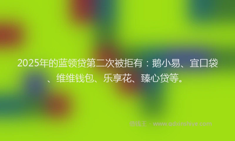 2025年的蓝领贷第二次被拒有：鹅小易、宜口袋、维维钱包、乐享花、臻心贷等。