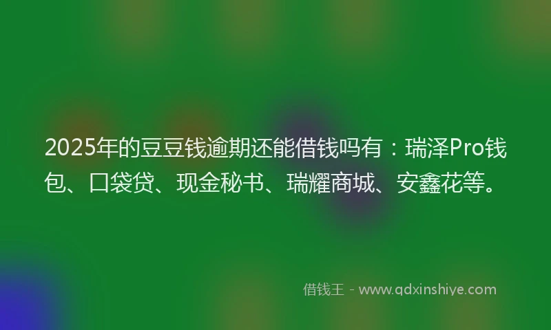 2025年的豆豆钱逾期还能借钱吗有：瑞泽Pro钱包、口袋贷、现金秘书、瑞耀商城、安鑫花等。