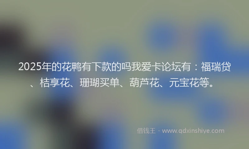 2025年的花鸭有下款的吗我爱卡论坛有：福瑞贷、桔享花、珊瑚买单、葫芦花、元宝花等。