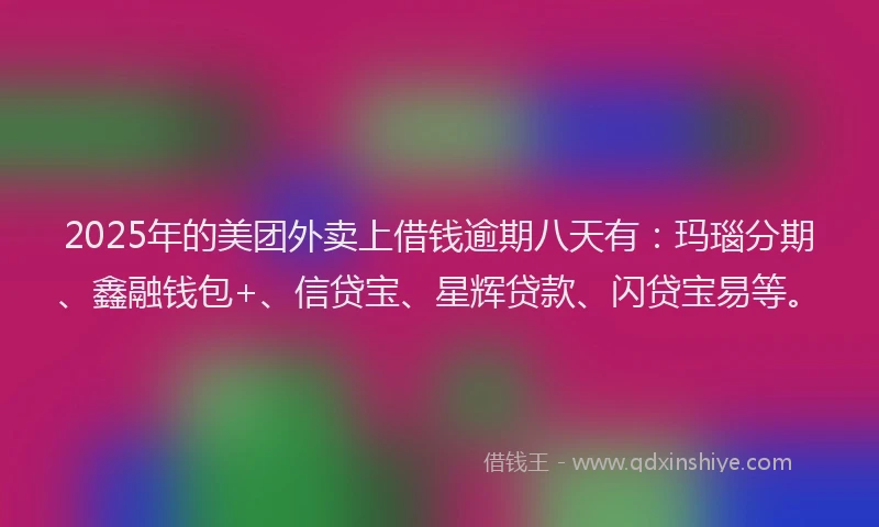 2025年的美团外卖上借钱逾期八天有：玛瑙分期、鑫融钱包+、信贷宝、星辉贷款、闪贷宝易等。